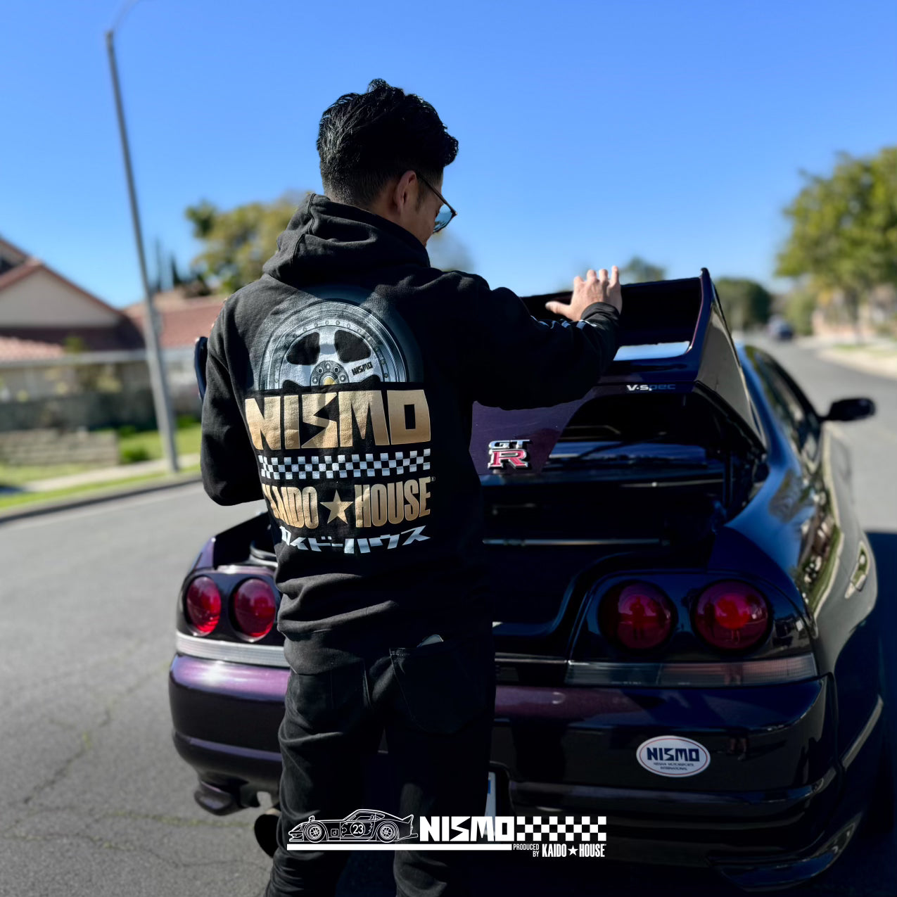 NISMO X KAIDO House lockup logo hoodie officially licensed by Nissan KAIDO HOUSE LLC