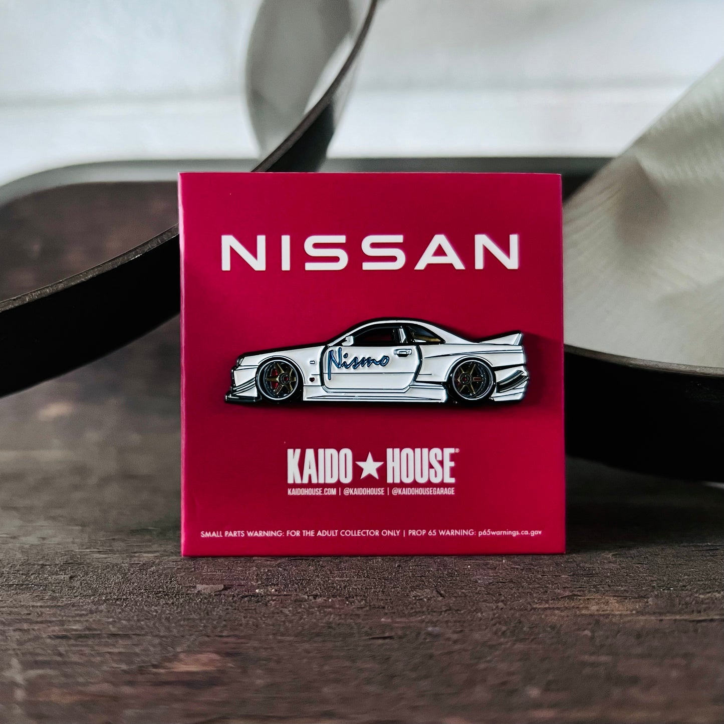 Nissan Skyline GT-R (R34) Kaido Works enamel pin, white